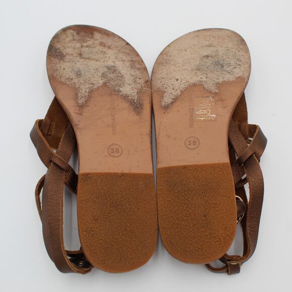 Ancient Greek Sandals 38 Womens 8 Brown Bronze Leather Gladiator Flat Sandals - Picture 8 of 8